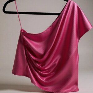 Michelle Mason Hot Pink One-Shoulder Silk Blouse – Size 6